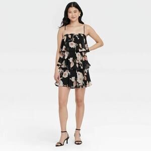 Ruffle pink floral mini dress